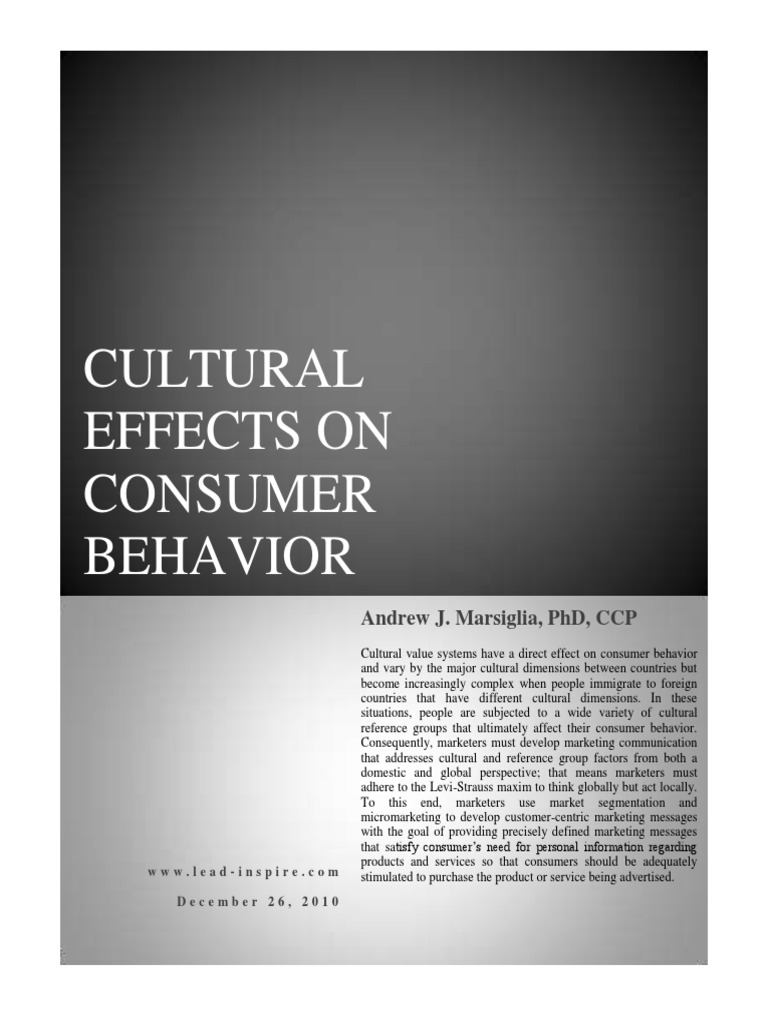 Cultural Effects On Consumer Behavior Paper 122610 | PDF | Consumer ...