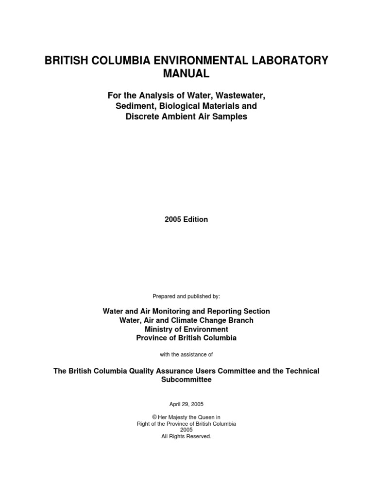 British Columbia Environmental Lab Manual PDF PDF Detection Limit