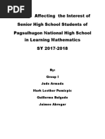 Factors Affecting The Interest of Senior High School Students of Pagsulhugon National High School in Learning Mathematics SY 2017-2018