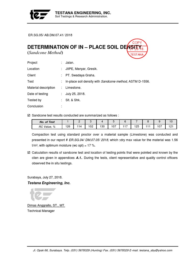 Soft Copy Sandcone Report  PDF  Natural Materials  Landscape