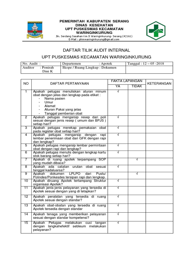 Checklist Audit Internal Apotek | PDF