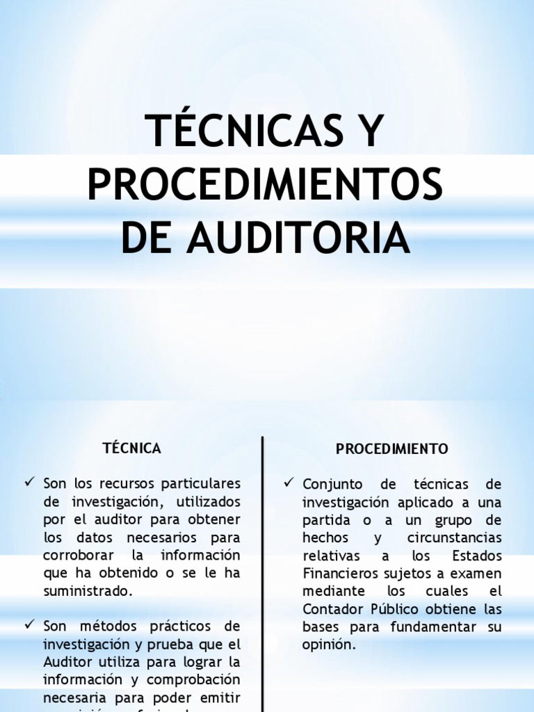 Técnicas y Procedimientos de Auditoría | PDF | Contabilidad | Auditoría