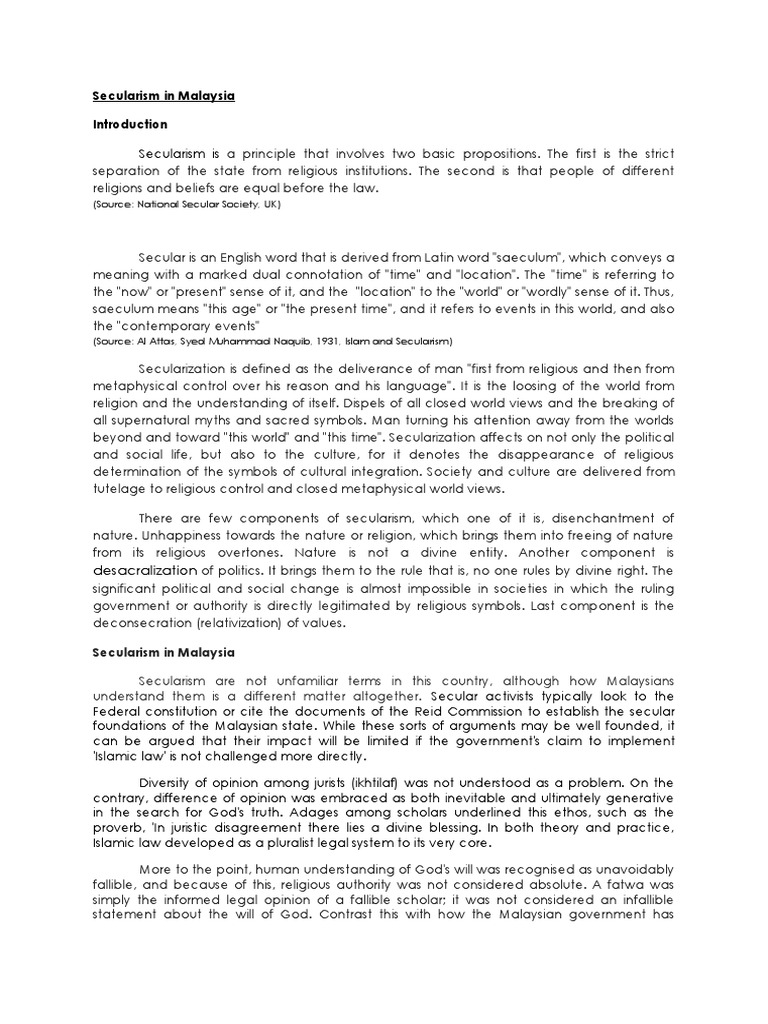 Secularism In Malaysia Pdf Secularism Secularity