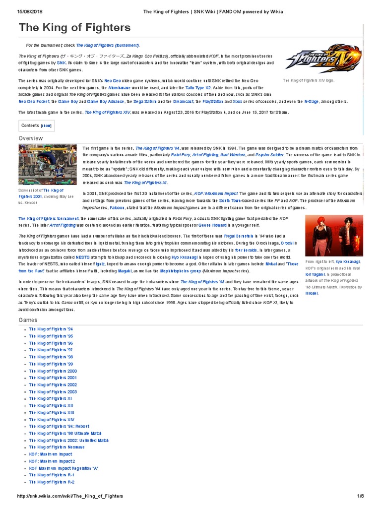 The King of Fighters - SNK Wiki - FANDOM Powered by Wikia | PDF | Online  Games | Entertainment