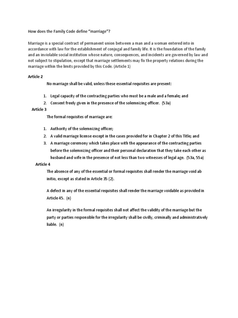 Family Code Marriage Short | PDF | Law | Social Science