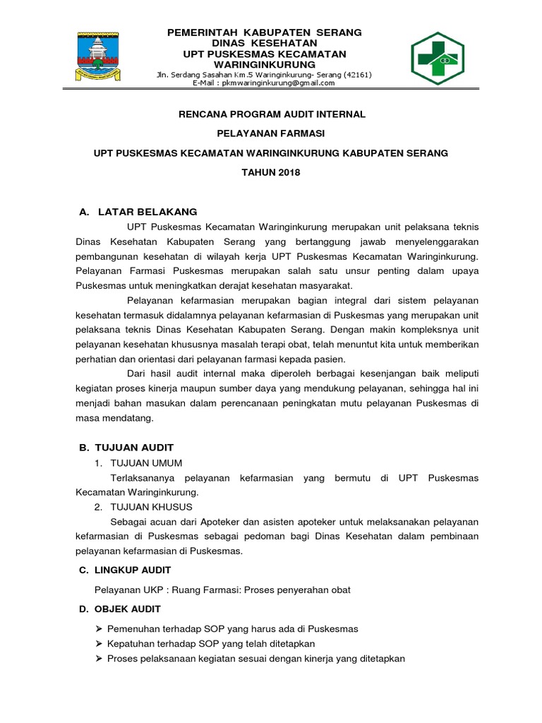 Rencana Audit Internal Apotek Pkm Wk