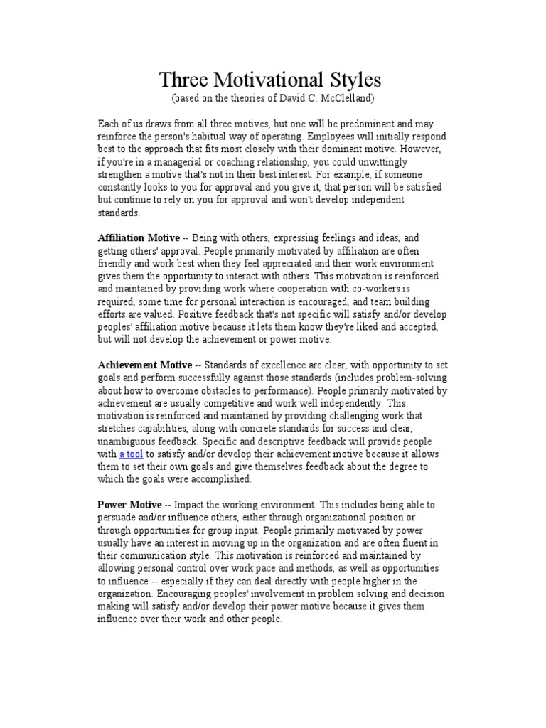 Three Motivational Styles | PDF | Résumé | Motivational