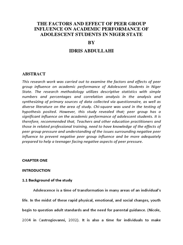 Peer Group Influence on Adolescent Academics | PDF | Adolescence ...
