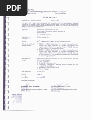 Ep Borneo Sirim Test Report Pdf Cell Culture Quality Assurance