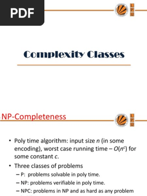 Complexity Classes Computational Complexity Theory Time Complexity