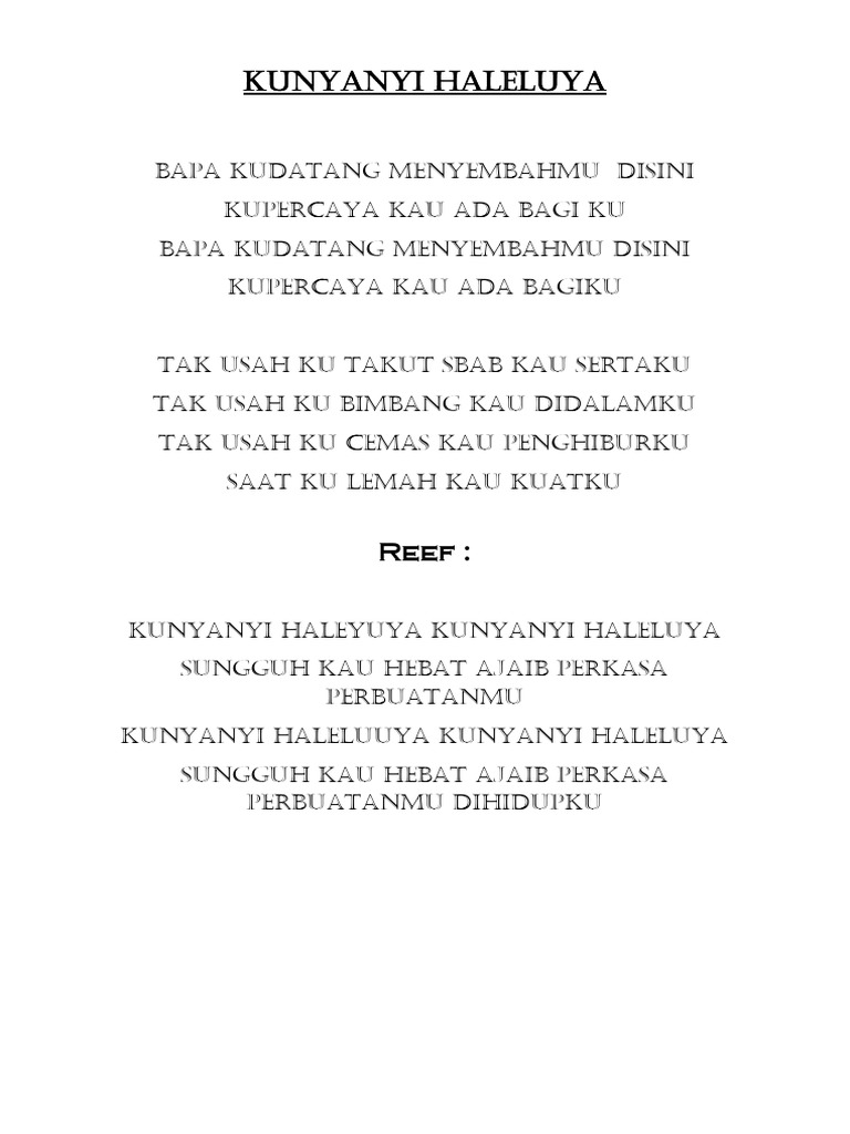 Lirik Lagu Kunyanyi Haleluya