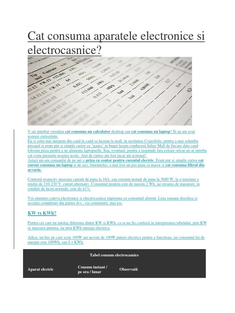 Cat Consuma Aparatele Electronice Si Electrocasnice | PDF