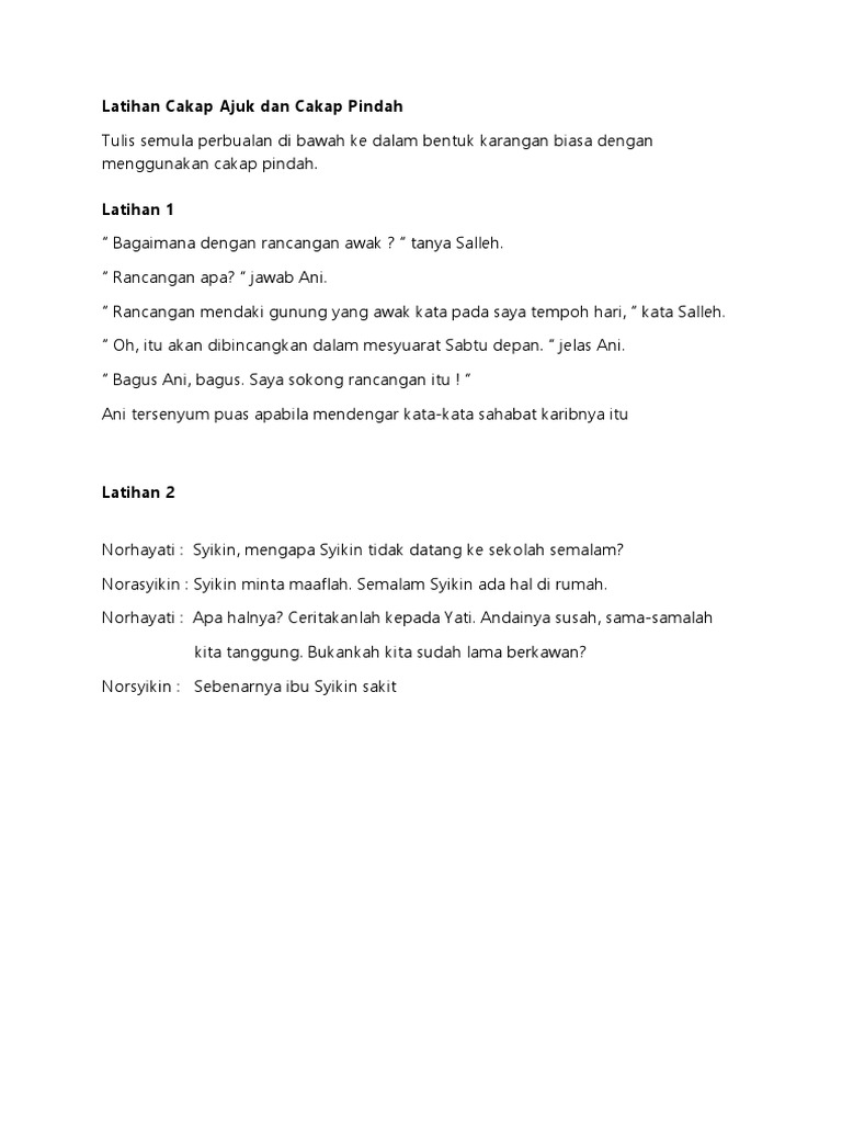 Latihan Cakap Ajuk Dan Cakap Pindah Pdf