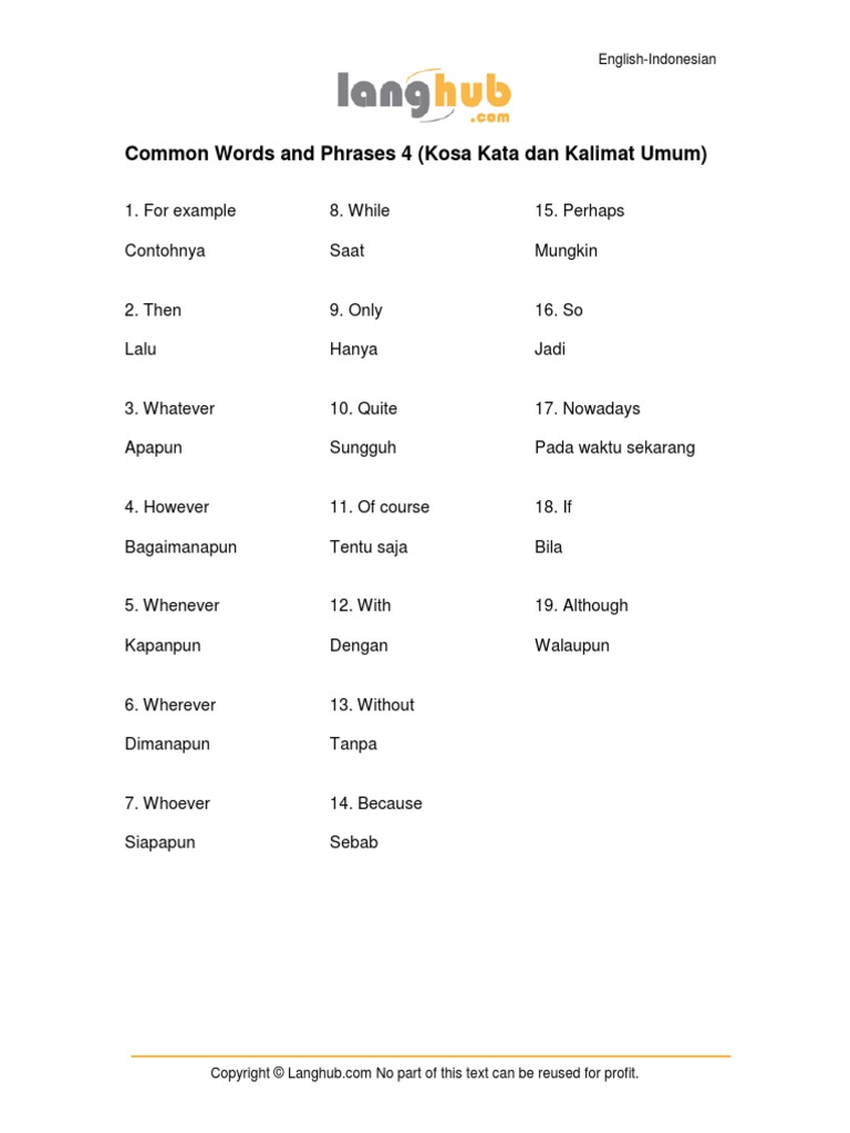 Common Words and Phrases 4 PDF | PDF | Language Arts & Discipline