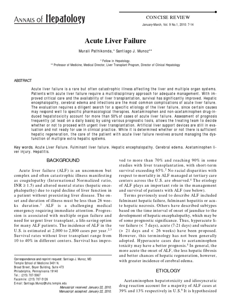 Acute Liver Failure: Overview and Management | PDF | Hepatitis ...