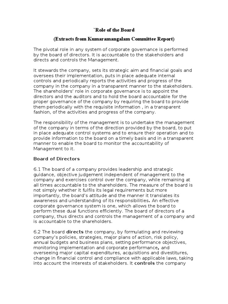 Corporate Governance and Board Roles | PDF | Board Of Directors ...