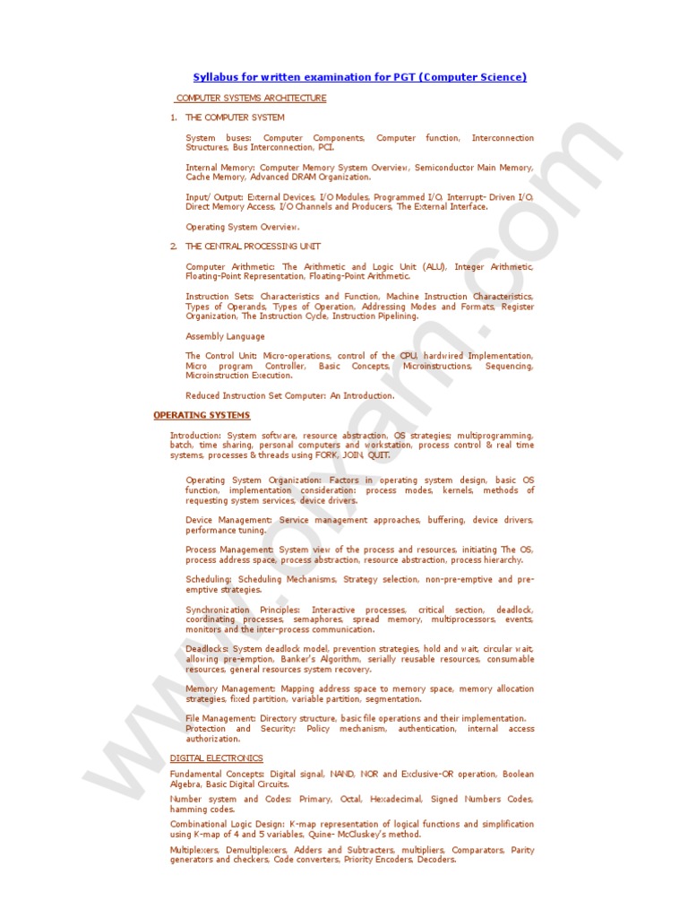 PGT Computer Science Syllabus Overview | PDF | Class (Computer ...
