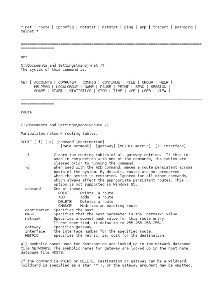 Windows network related commands pdf