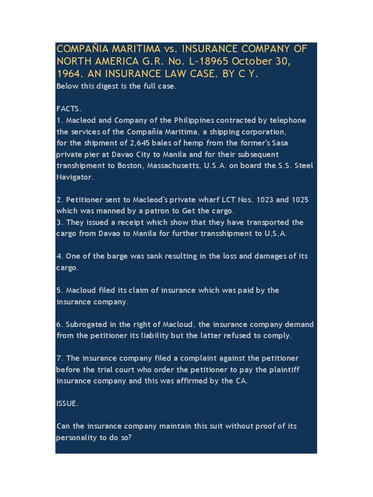 Compania Maritima Vs Insurance Company.pdf | Hearsay ...