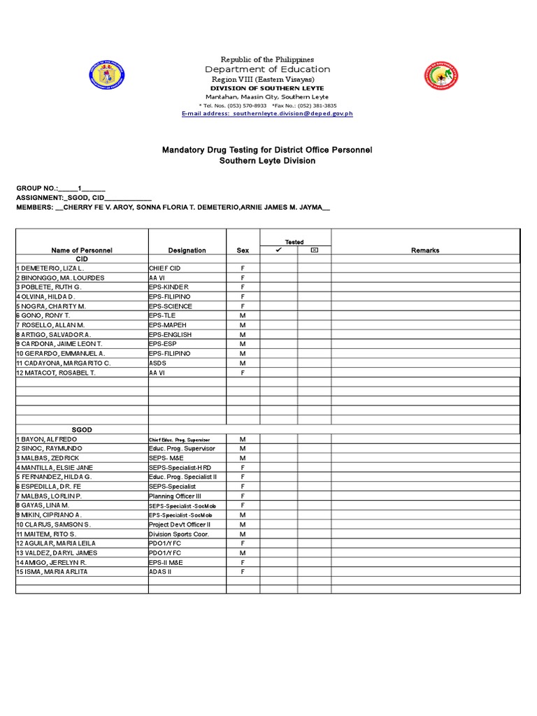 Drug Testing in Southern Leyte Schools | PDF | Domestic Policy ...