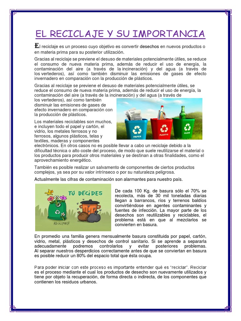 La importancia del reciclaje hoy | PDF | Reciclaje | Residuos