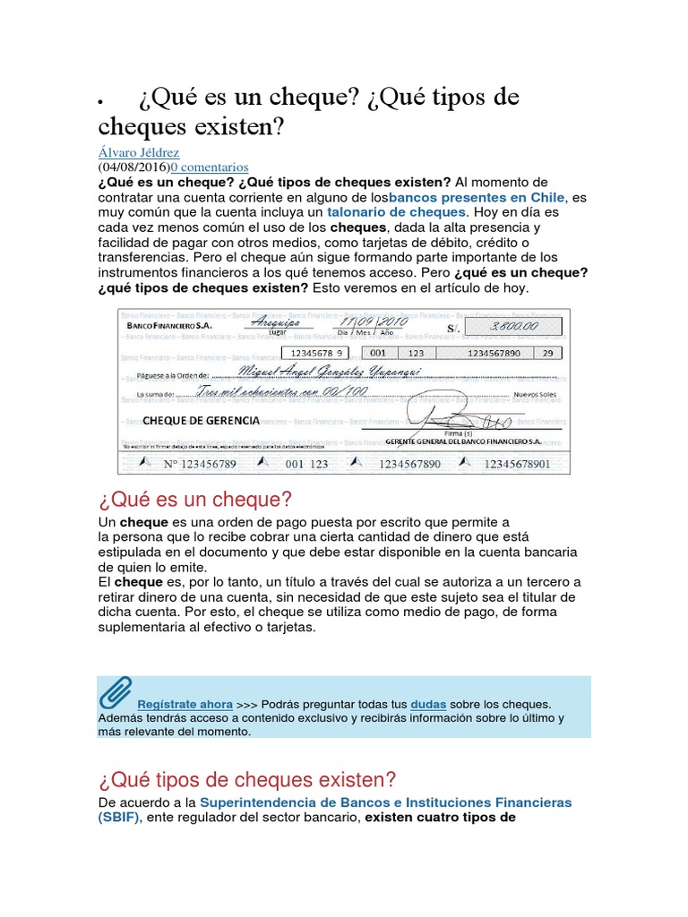Tipos y características de cheques | PDF | Cheque | Bancos
