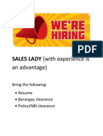 SALES LADY (With Experience Is: An Advantage)