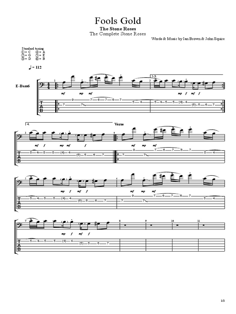 Stone Roses Fools Gold Bass Pdf Songs English Musicians