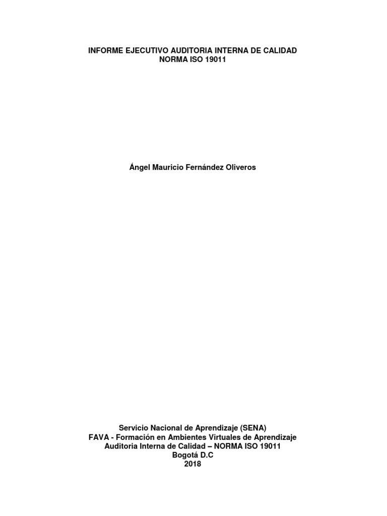 Informe Auditoria Interna de Calidad NTC Iso 9001 | PDF | Calidad ...