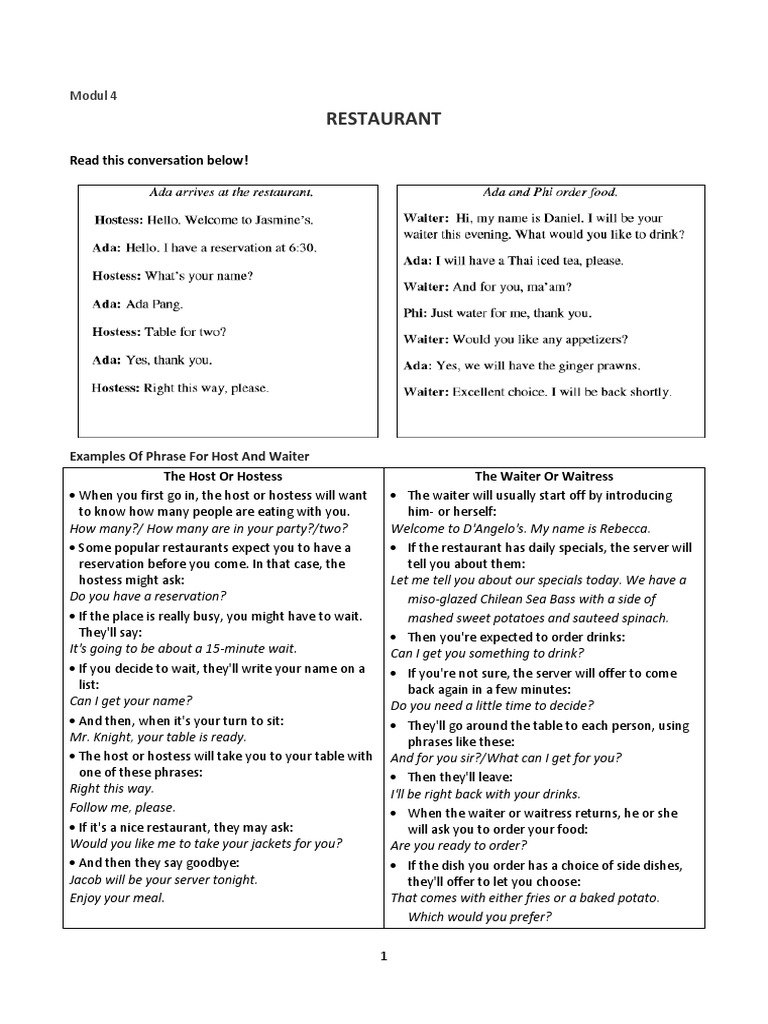 Modul 4 - Restaurant | PDF | Waiting Staff | Restaurants