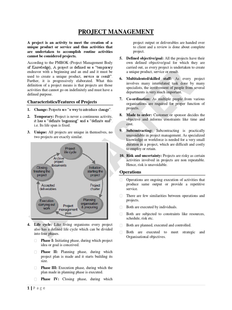 Project Management: Characteristics/Features of Projects | PDF ...