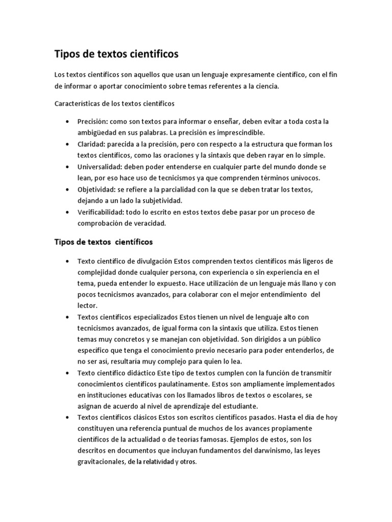 Tipos de textos científicos y sus características | PDF | Science | Ensayos