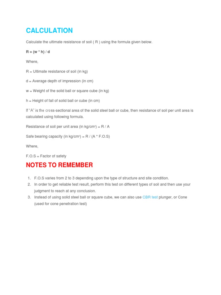 Calculation Notes To Remember PDF