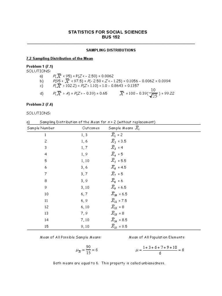Sampling Distribution Problems & Solutions | PDF | Survey Methodology ...