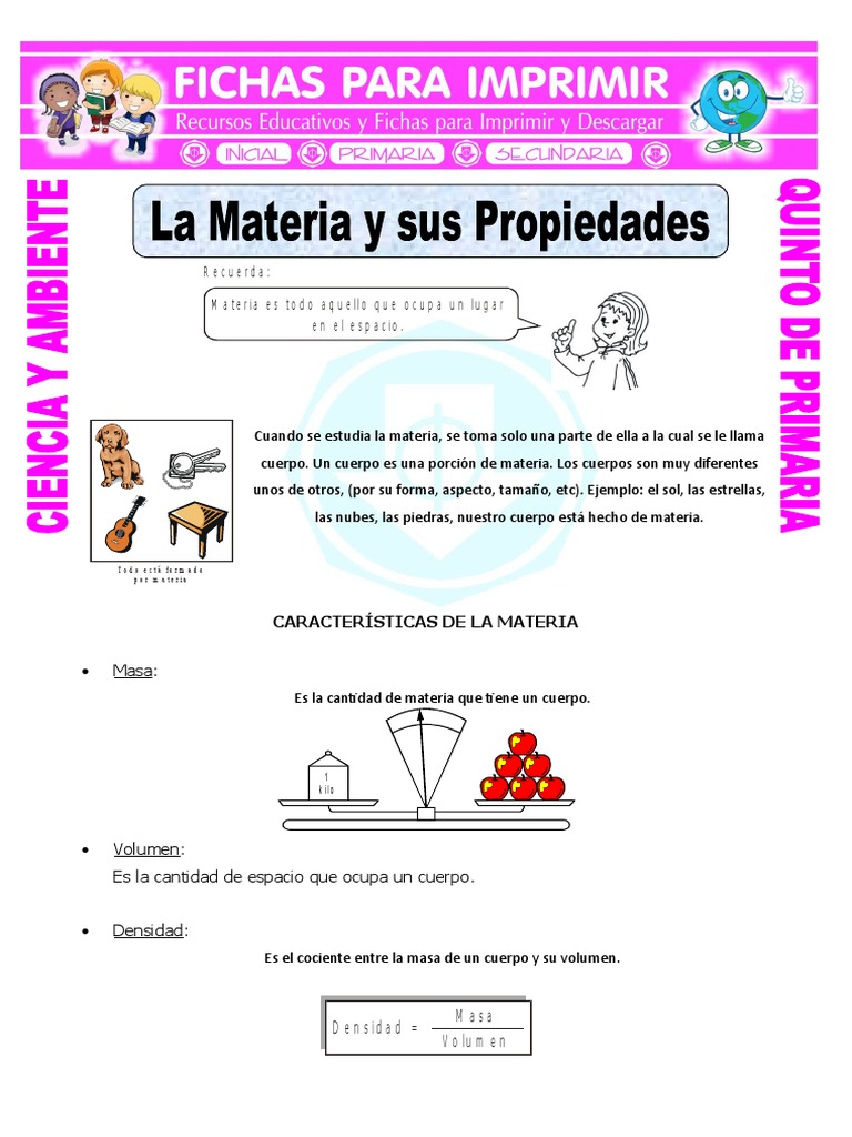 Ficha La Materia y Sus Propiedades Para Quinto de Primaria Moléculas