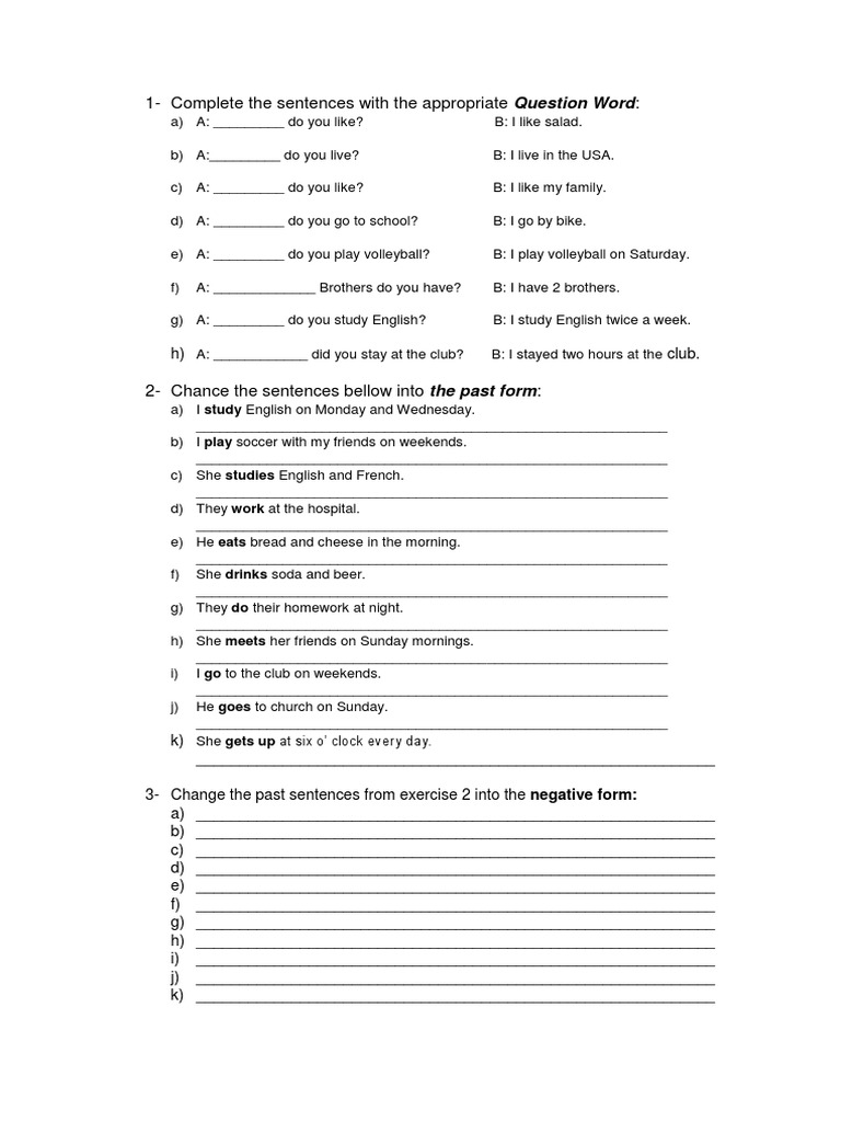 The Sentences With The Appropriate Question Word PDF