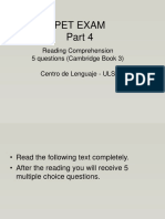 Pet Exam: Reading Comprehension 5 Questions (Cambridge Book 3) Centro de Lenguaje - ULS