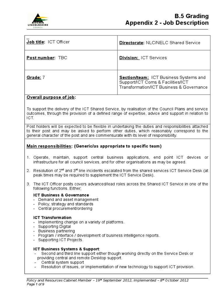 7 Ict Officer Generic Job Description Project Management