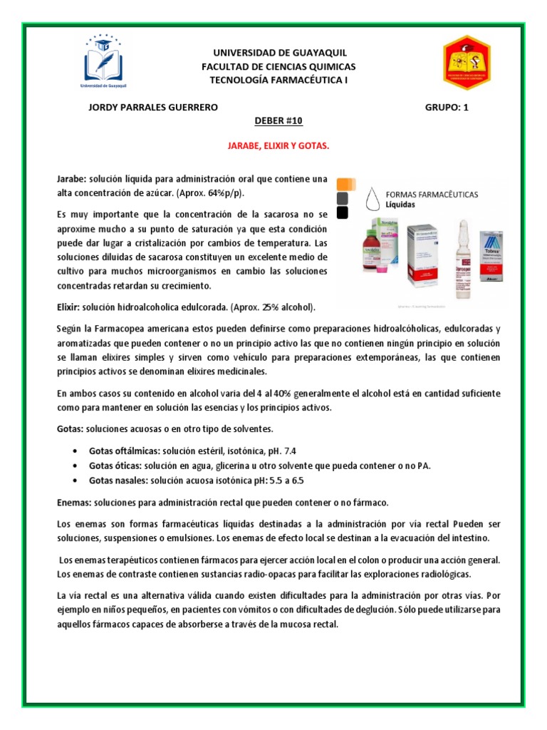 Diferencias entre jarabe, elixir y gotas | PDF | Farmacología | Química