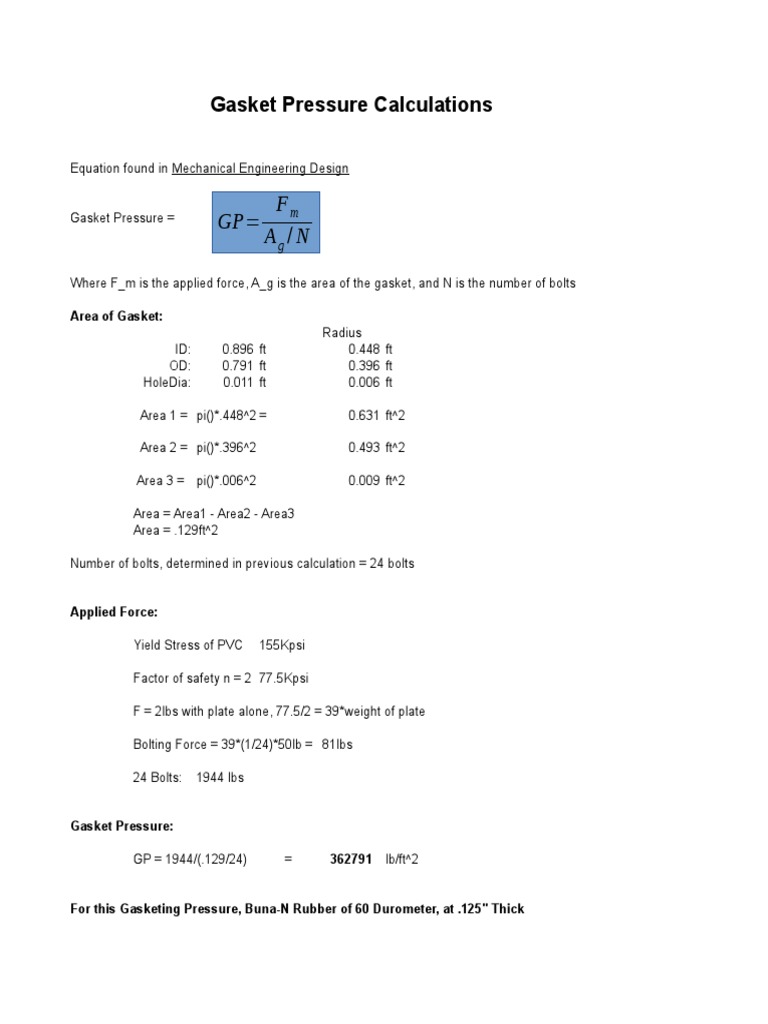 GP F A N Gasket Pressure Calculations PDF Classical Mechanics