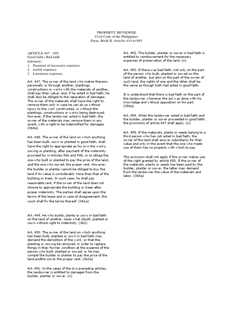 Property Reviewer Civil Code of The Philippines Paras, Book II