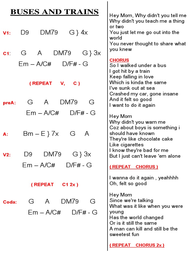 Buses And Trains Guitar Chords