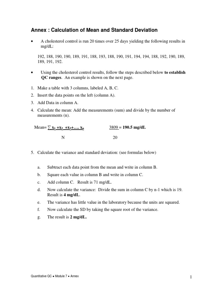 Annex Calculation of Mean and Standard Deviation QC Ranges. An