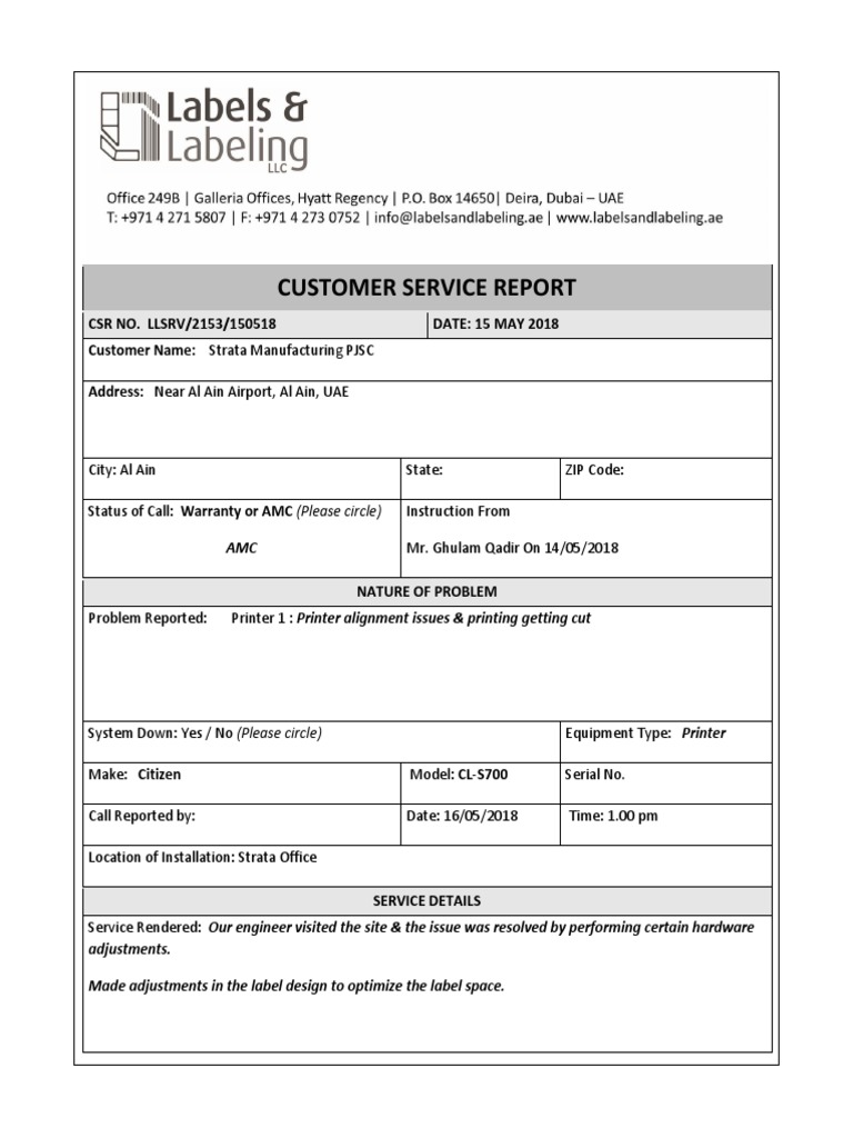 Customer service report format in word picture