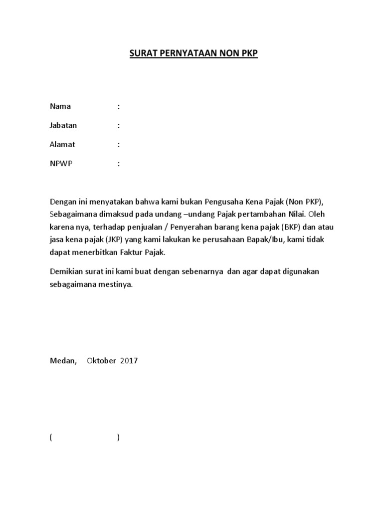 Surat Pernyataan Non Pkp Revisi Pdf