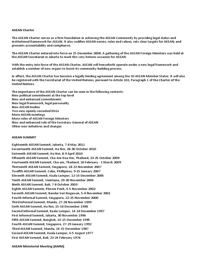 ASEAN Charter | PDF | Asean Free Trade Area | Association Of Southeast ...