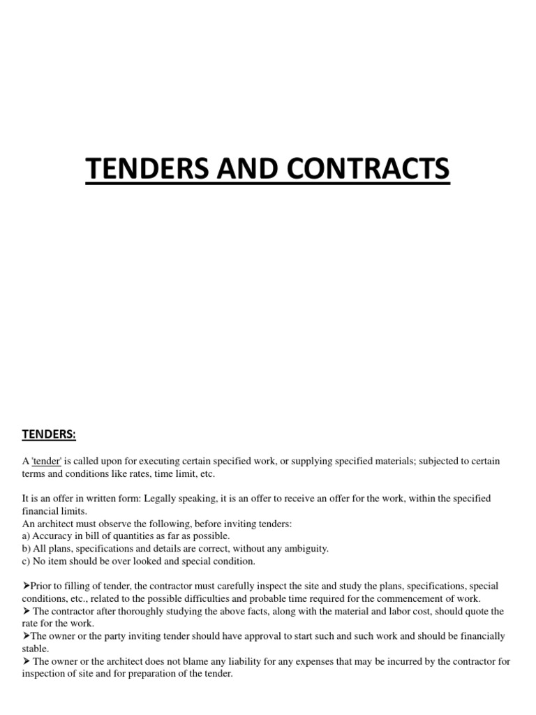 Tenders and Contracts PDF Specification (Technical Standard