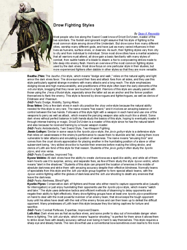Drow Combat Styles Overview | PDF | Unrest
