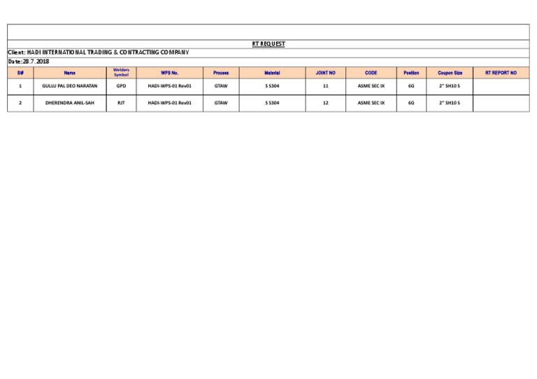 RT Request Client: Hadi International Trading & Contracting Company ...