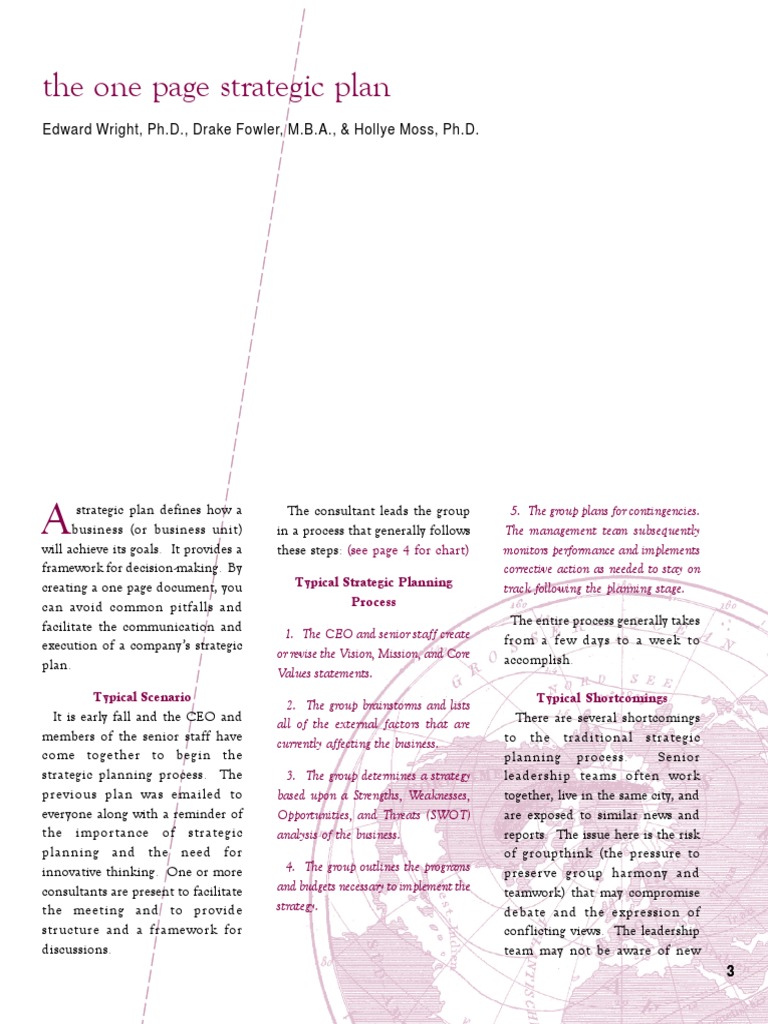 The One Page Strategic Plan | PDF | Strategic Management | Strategic ...